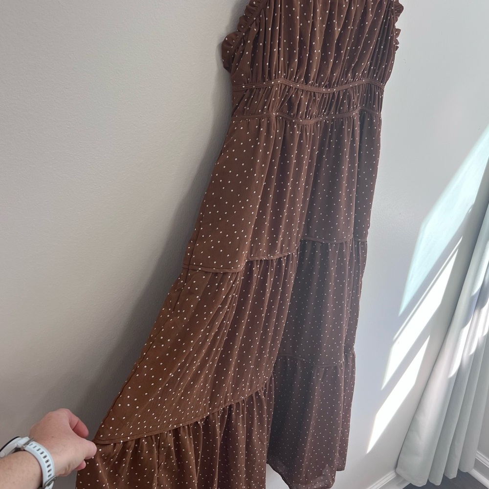 Madewell NWT Sophia Cami Tiered Midi Dress in Dot Brown Tie Back #NK473, Size 6 - Picture 6 of 16